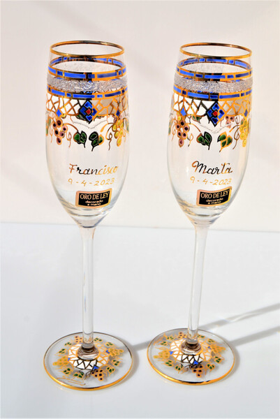 Set of 2 Gaudí champagne flute glass with tray